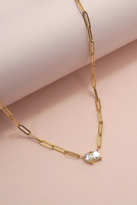 Gold 18K stainless steel rhinestone necklace with tarnish-free finish, featuring sparkling rhinestones, by JOSSLYN.