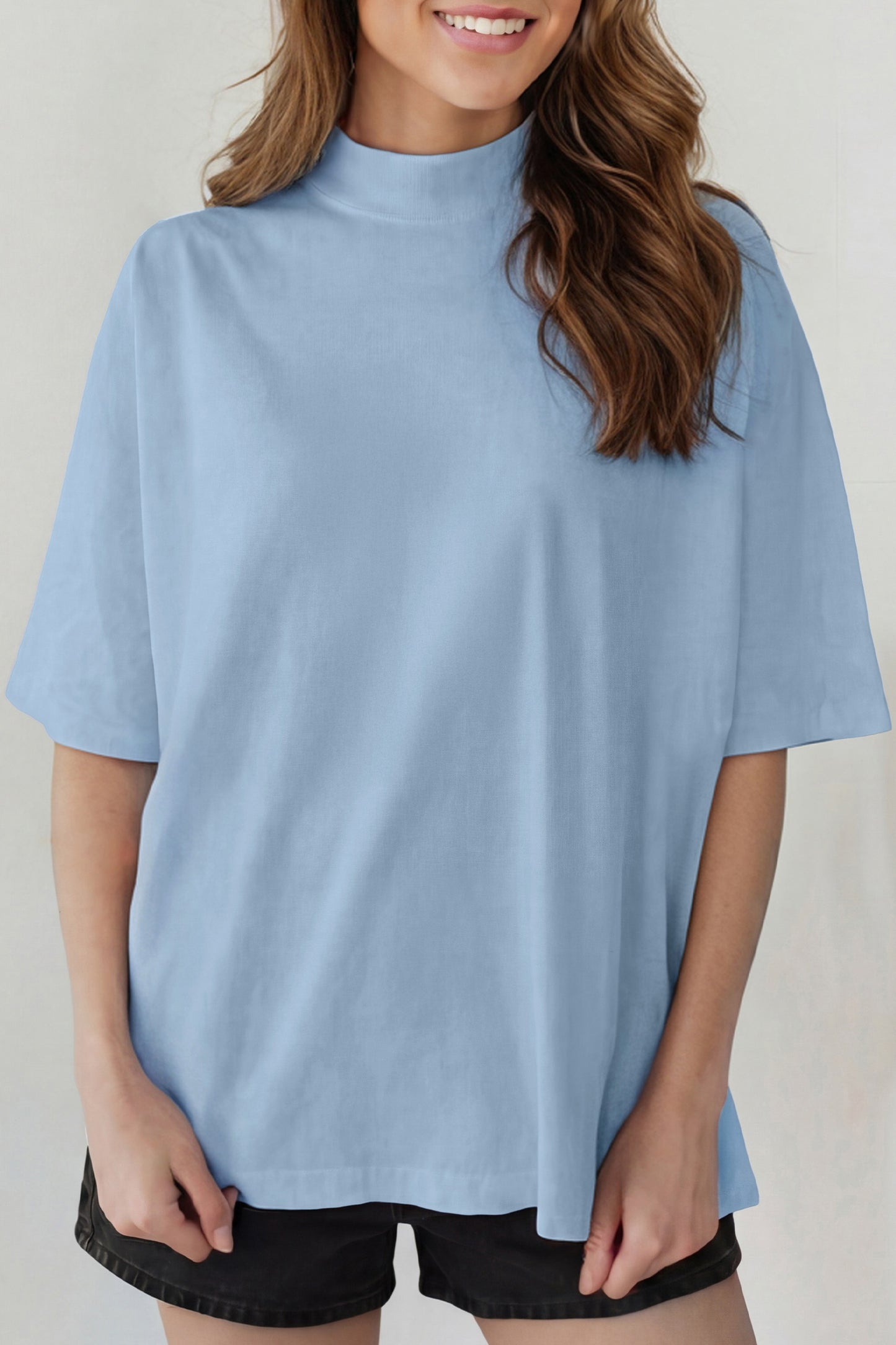 Solid Color High Neck Oversize Tee