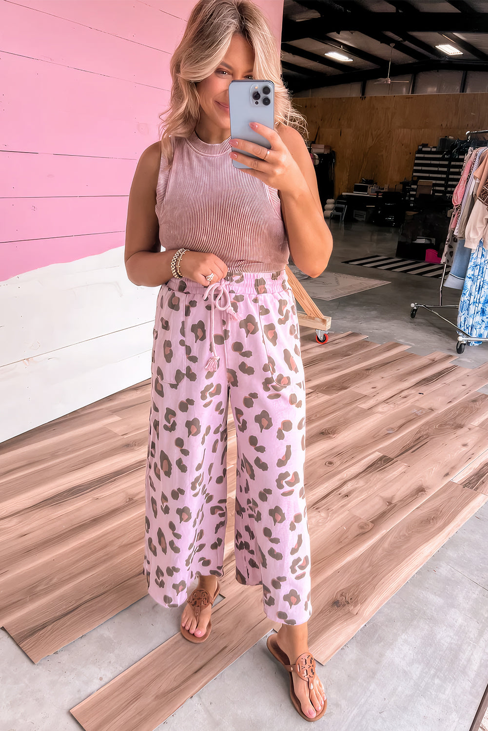 Pink Drawstring Leopard Print Pants (Warehouse exclusives- online only)