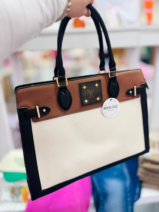 Upcycled LV 3 Tone Laptop Bag/Purse  (LV Logo is Authentic and has been repurposed onto a new bag)