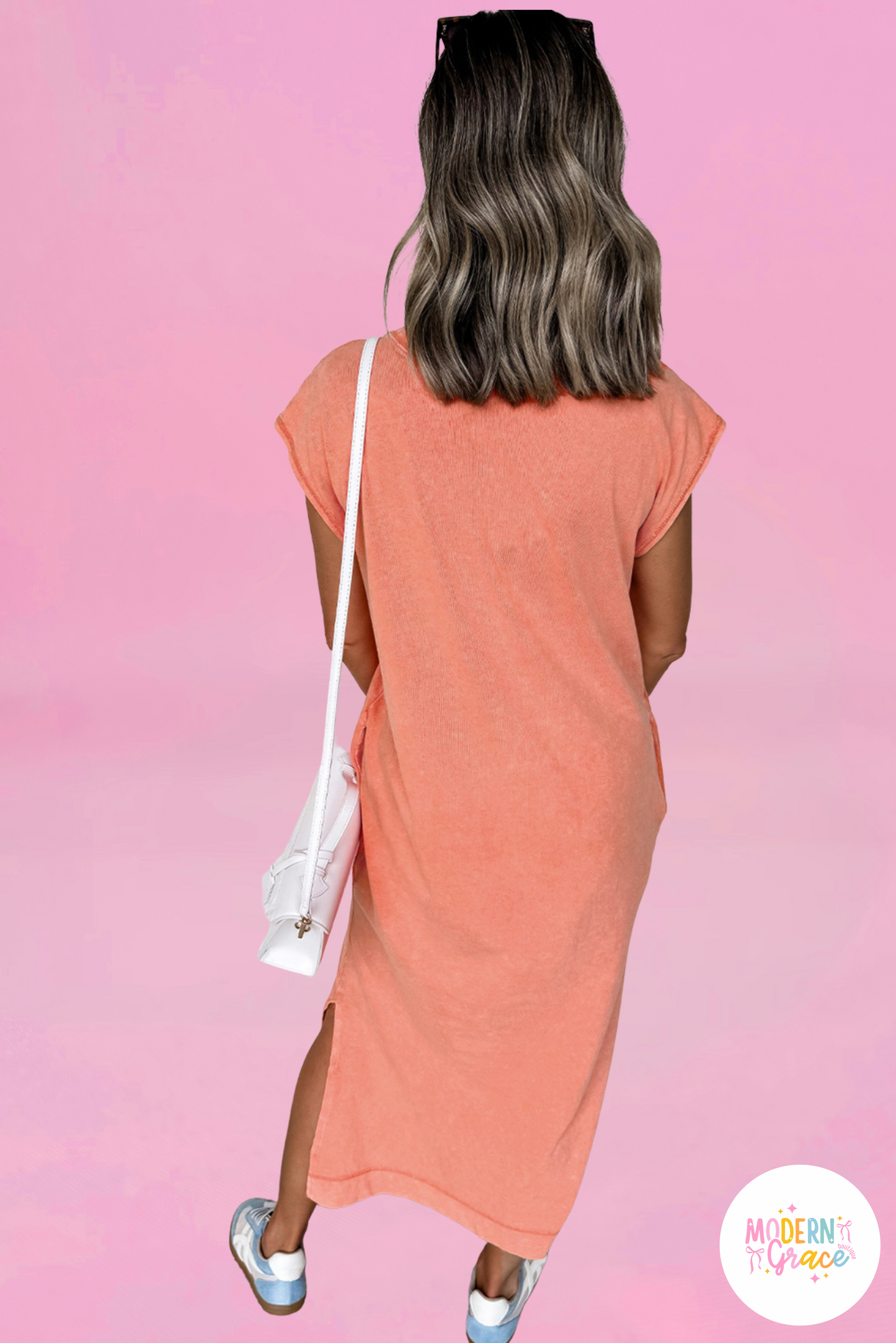 Carrot Mineral Wash Pocketed T-shirt Long Dress