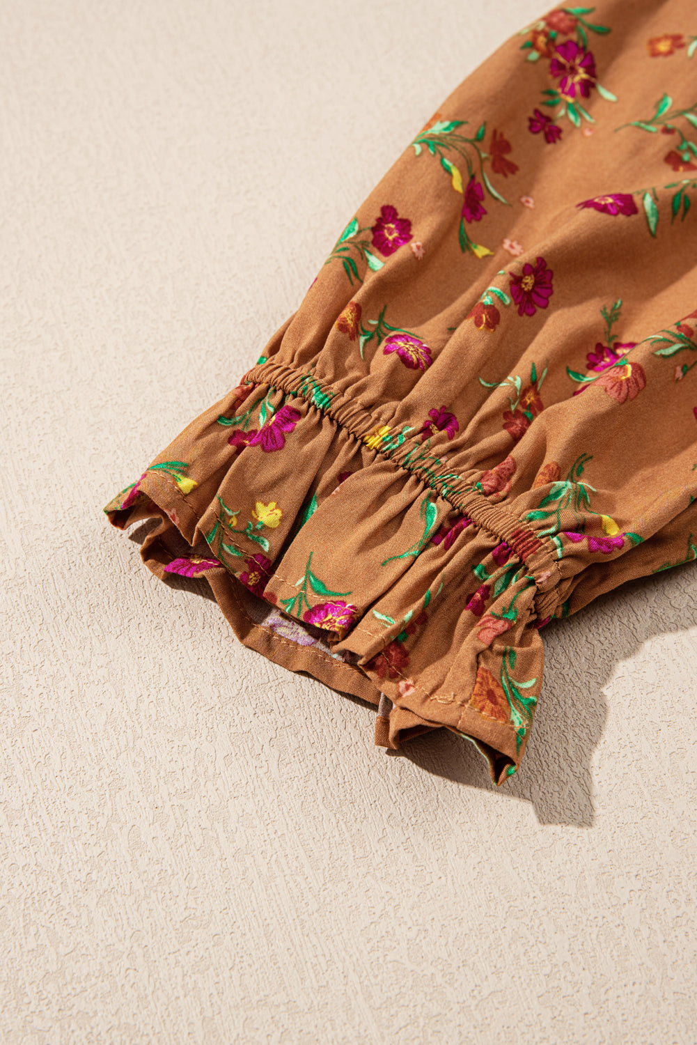 Brown Plus Size Floral Split V Neck Ruffled Sleeve Tiered Maxi Dress (Warehouse Exclusives - Online only)