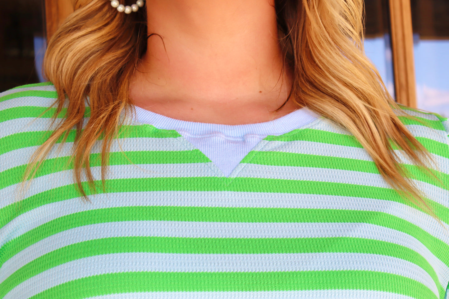 Green Stripe Puff Short Sleeve T Shirt Matching Shorts Set (Small-XL)