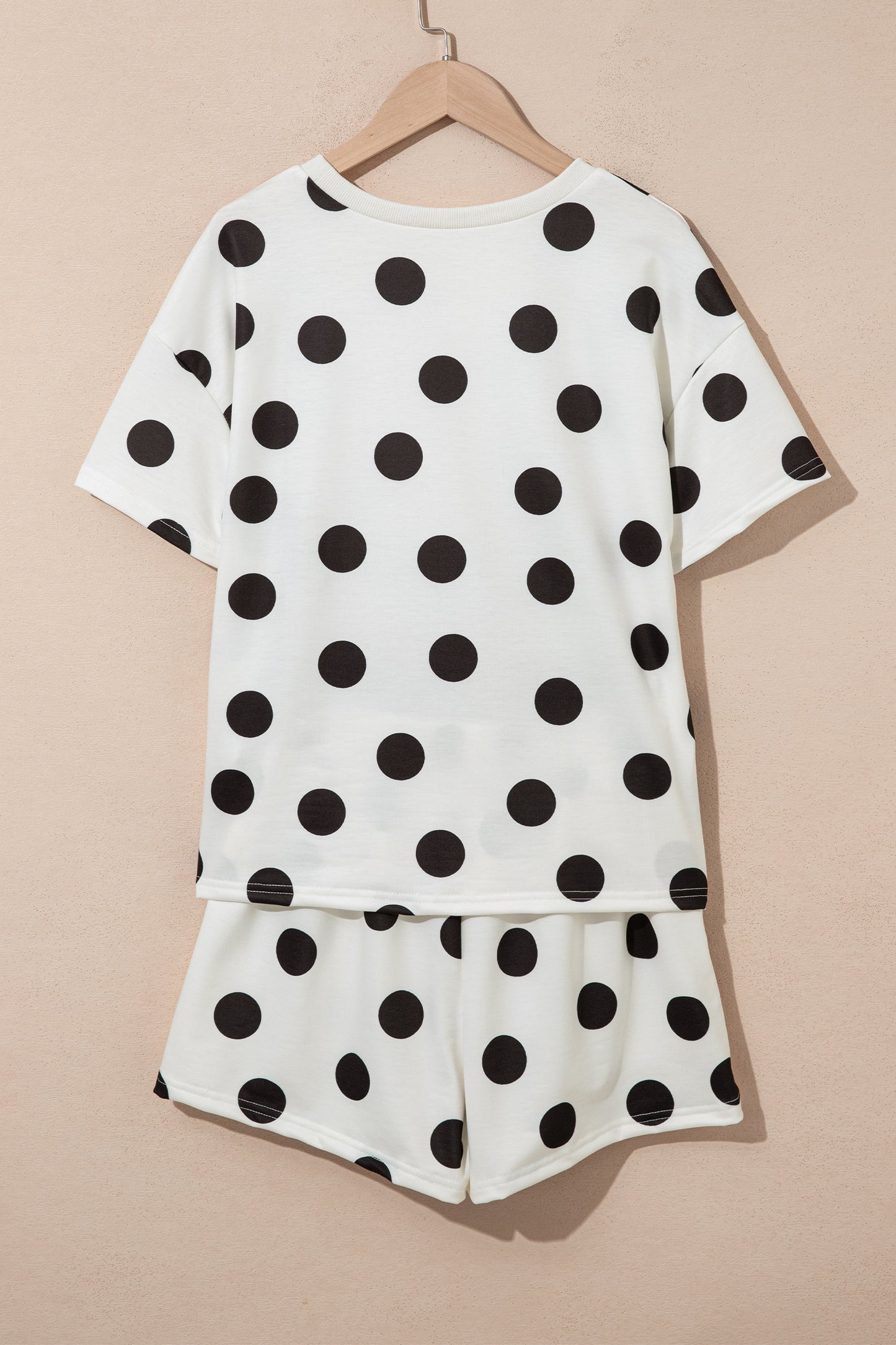 Polka Dot Print Loose Tee Drawstring Elastic Waist 2 Piece Short Set