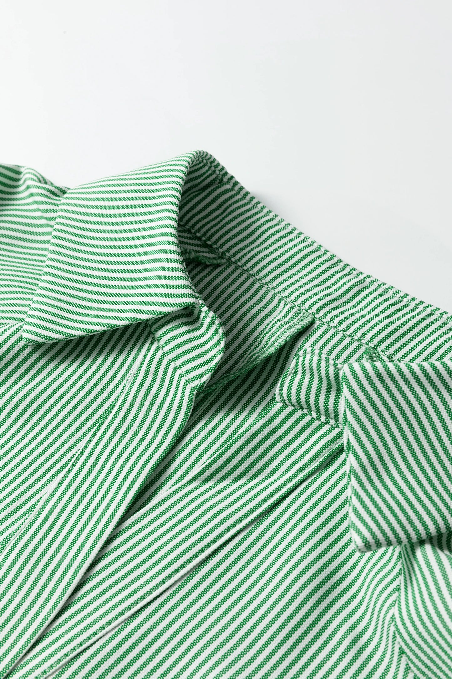 Green striped print blouse by Modern Grace with a collared split neck and half sleeves, featuring a stylish and casual design.