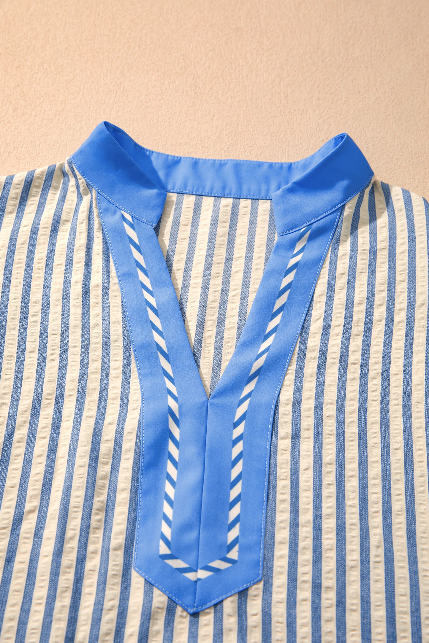 Blue Stripe Color Block Detail Top