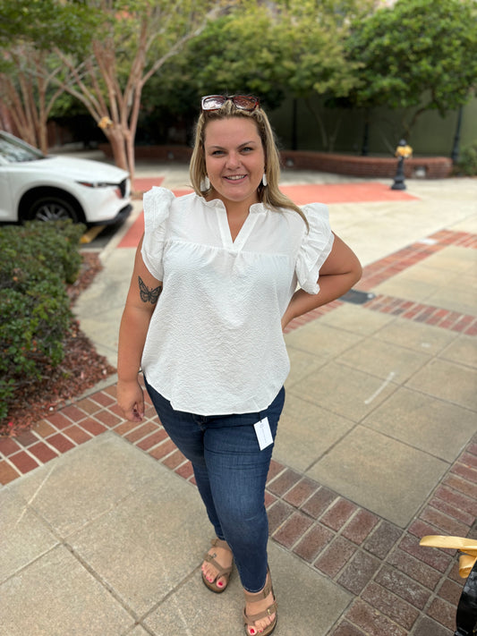 Curvy White Flutter Sleeve Blouse