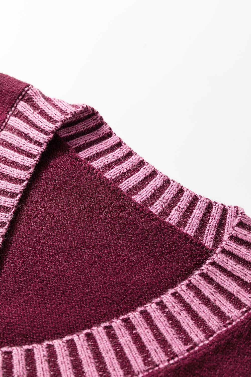 Burgundy Contrast Trim V Neck Short Sleeve Sweater (Warehouse Exclusives - Online only!)
