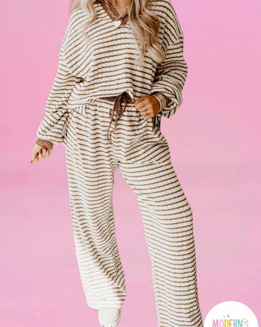 Stripe Collared Pullover and Drawstring Pant Set (Warehouse Exclusive)