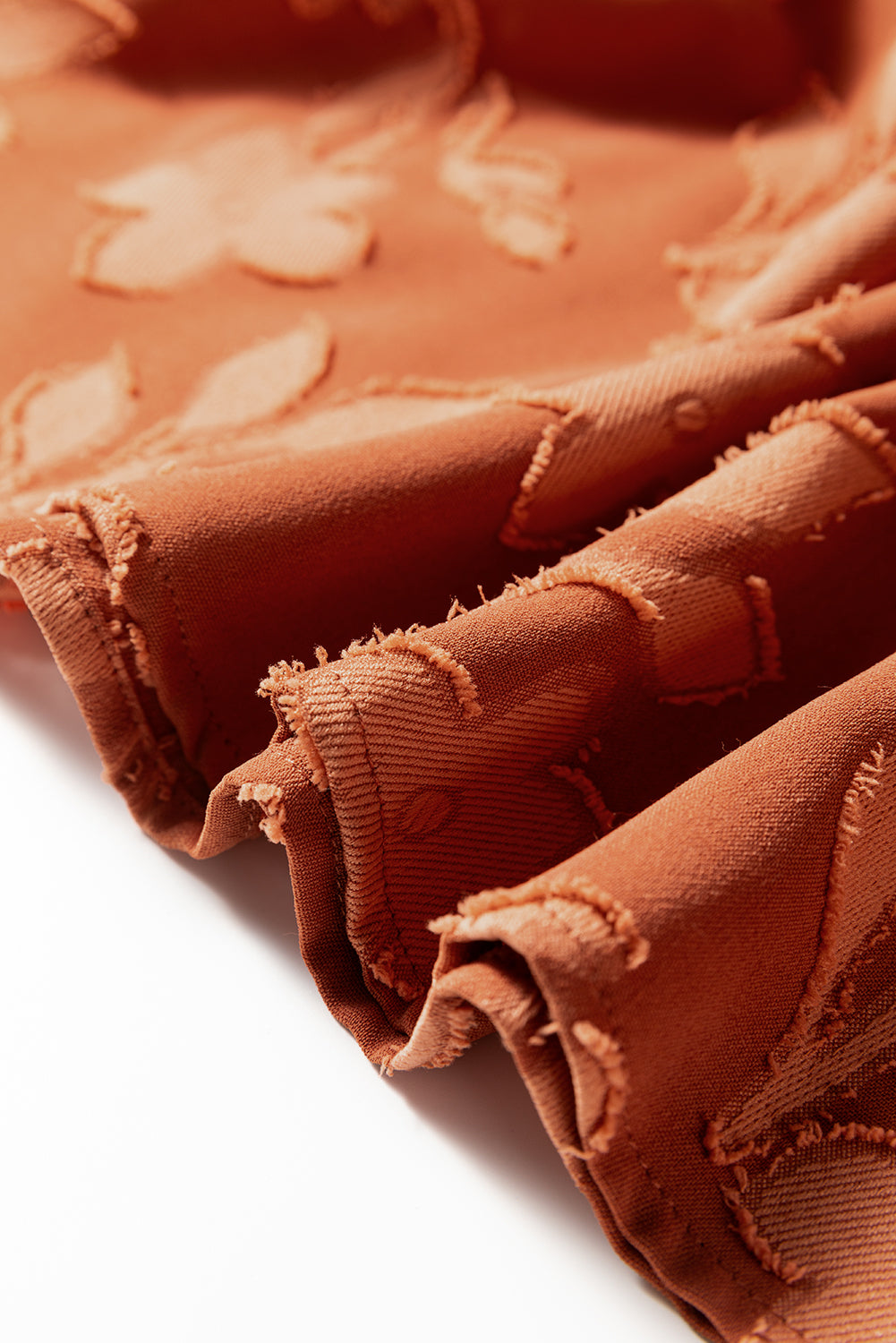 Cinnamon Plus Size Textured 3D Flower Pattern Ruffle Hem 3/4 Sleeve Long Dress (Warehouse Exclusives)