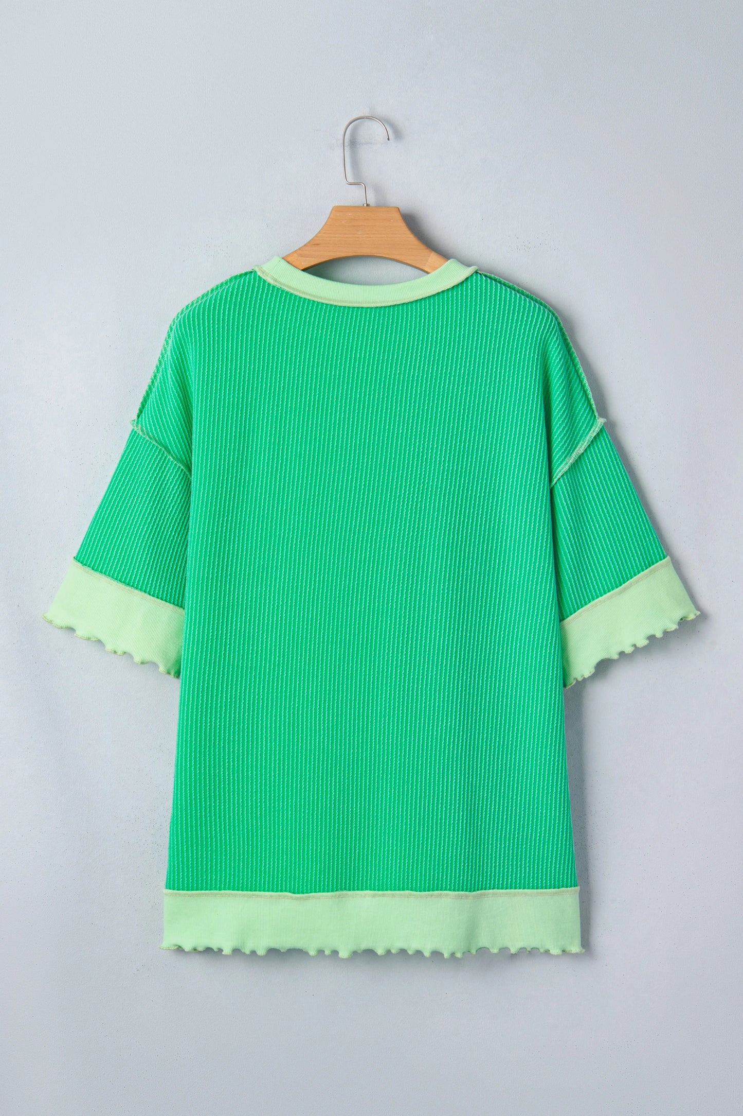 Mint green twisted rib knit tee with drop shoulder and uneven hem, Modern Grace tops, casual and stylish women's knit top.