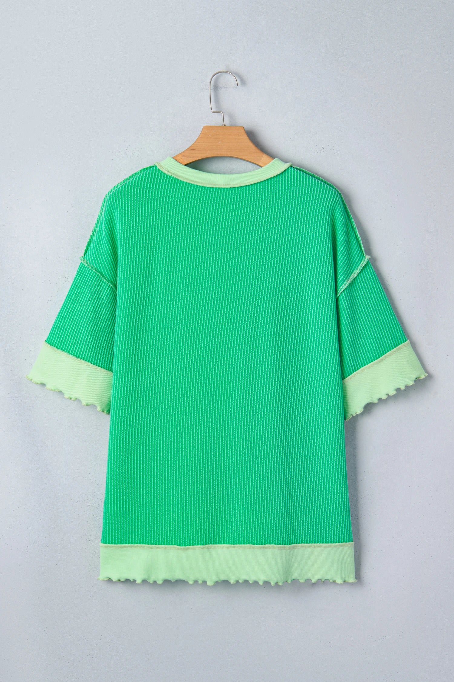 Mint green twisted rib knit tee with drop shoulder and uneven hem, Modern Grace tops, casual and stylish women's knit top.