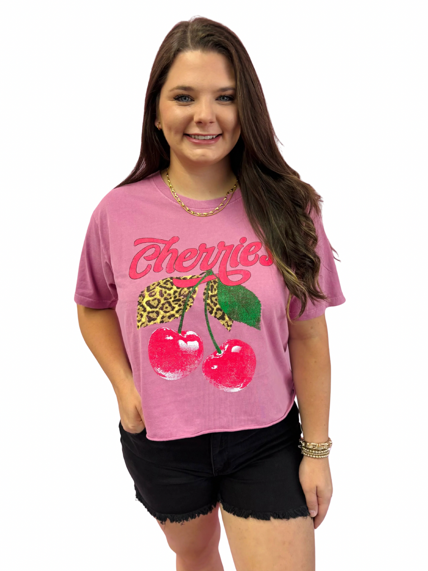 Cherries Graphic Washed Crop Tee