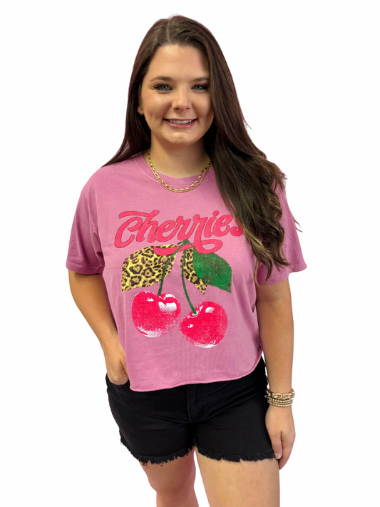 Cherries Graphic Washed Crop Tee