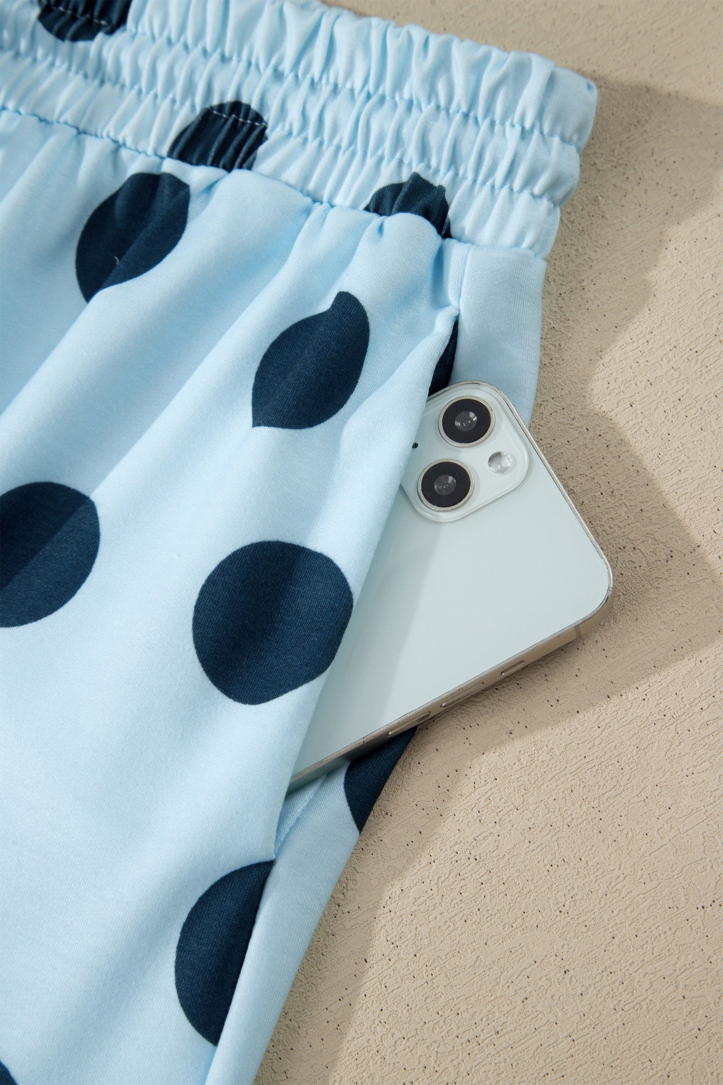 Polka Dot Print Loose Tee Drawstring Elastic Waist 2 Piece Short Set