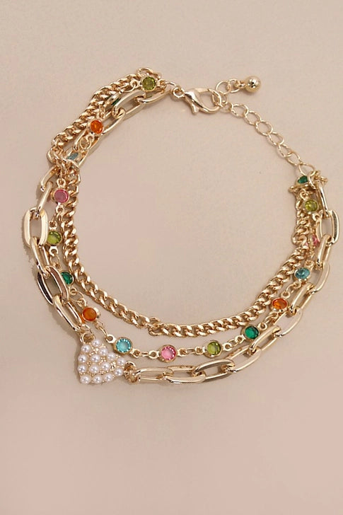 Pearl Heart Multi Stone Multi Layer Bracelet