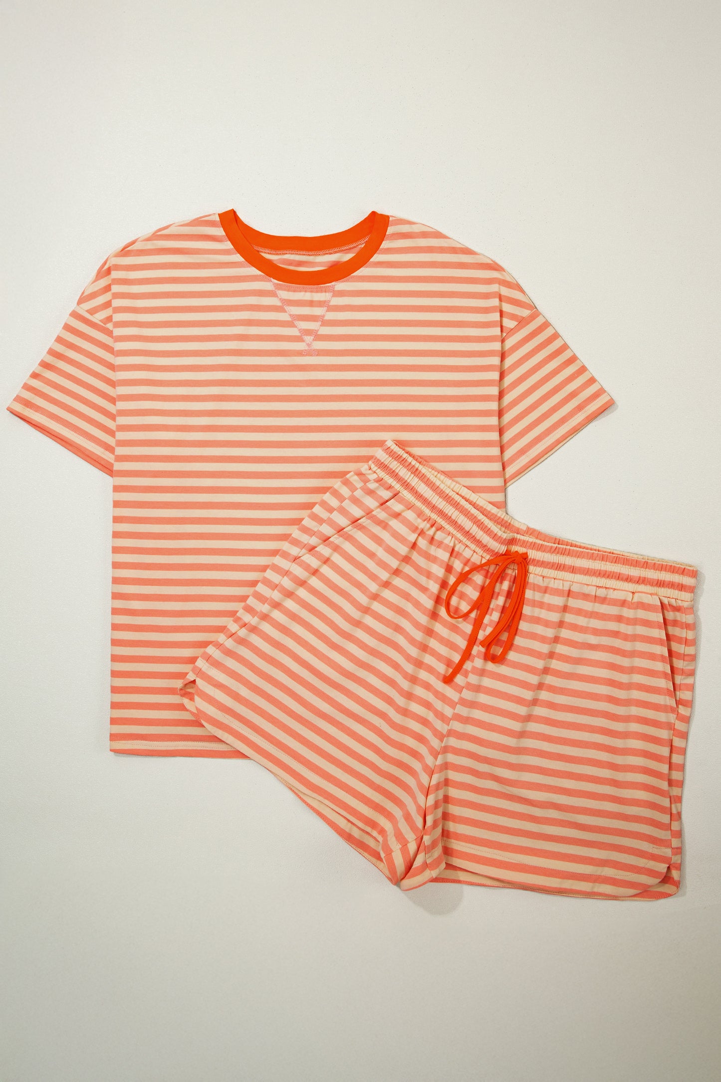 Curvy Stripe Drop Shoulder T Shirt and Shorts Plus Size Set