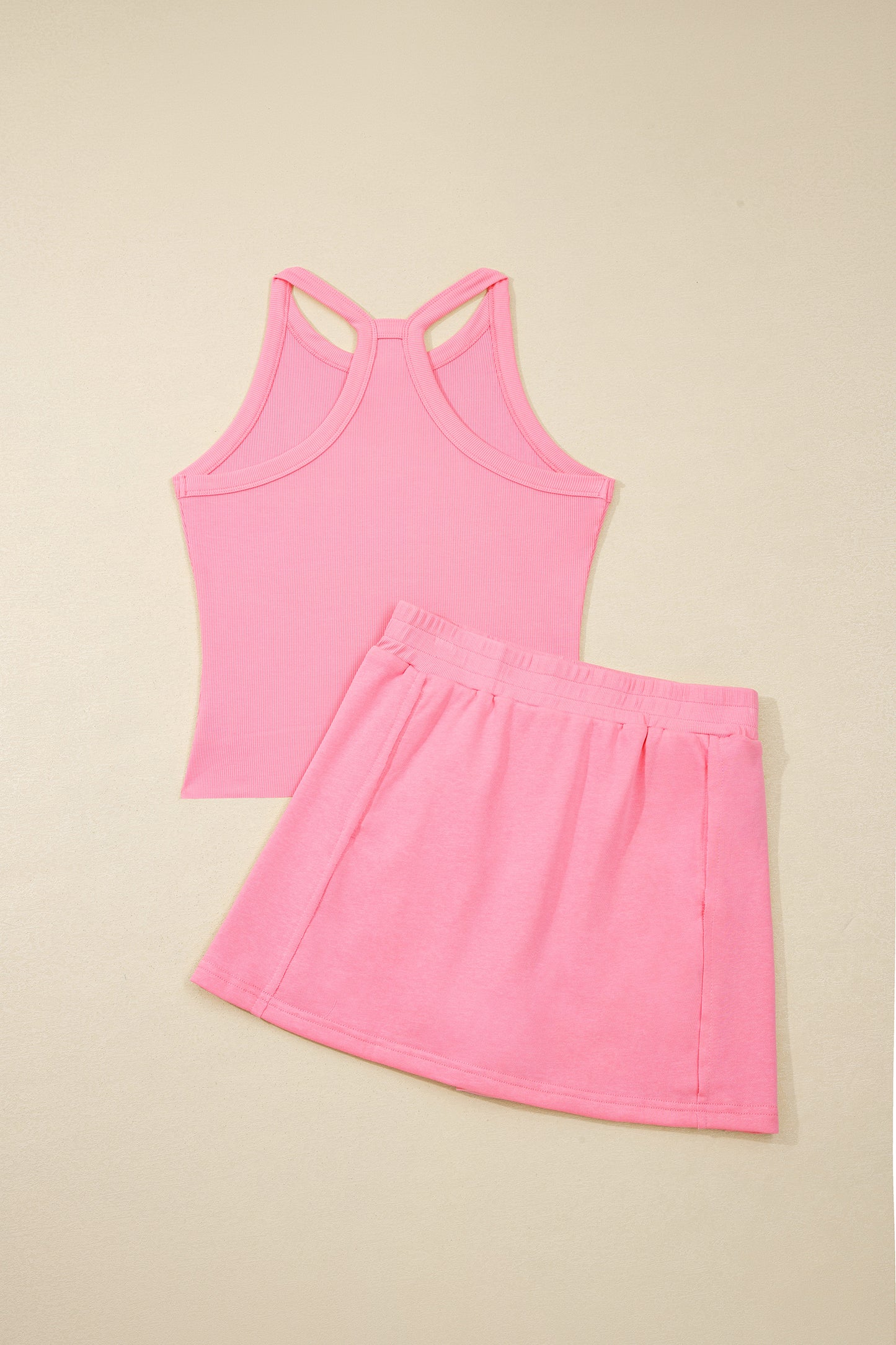 Slim Cropped Tank Top & Elastic Waist Mini Skort 2-Piece Outfit