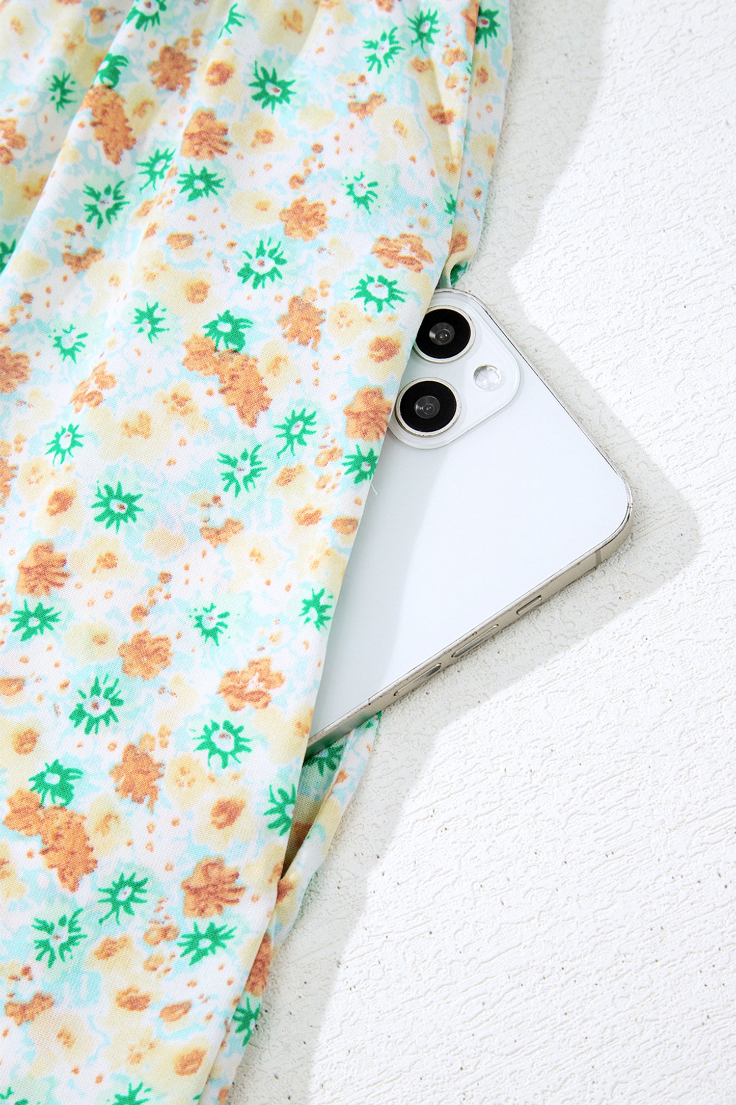 Floral Short Bubble Sleeve Shirred High Waist Maxi Dress