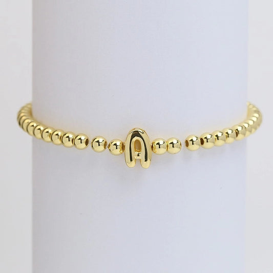 Gold Initial Monogram Bubble Stretch Bead Bracelet