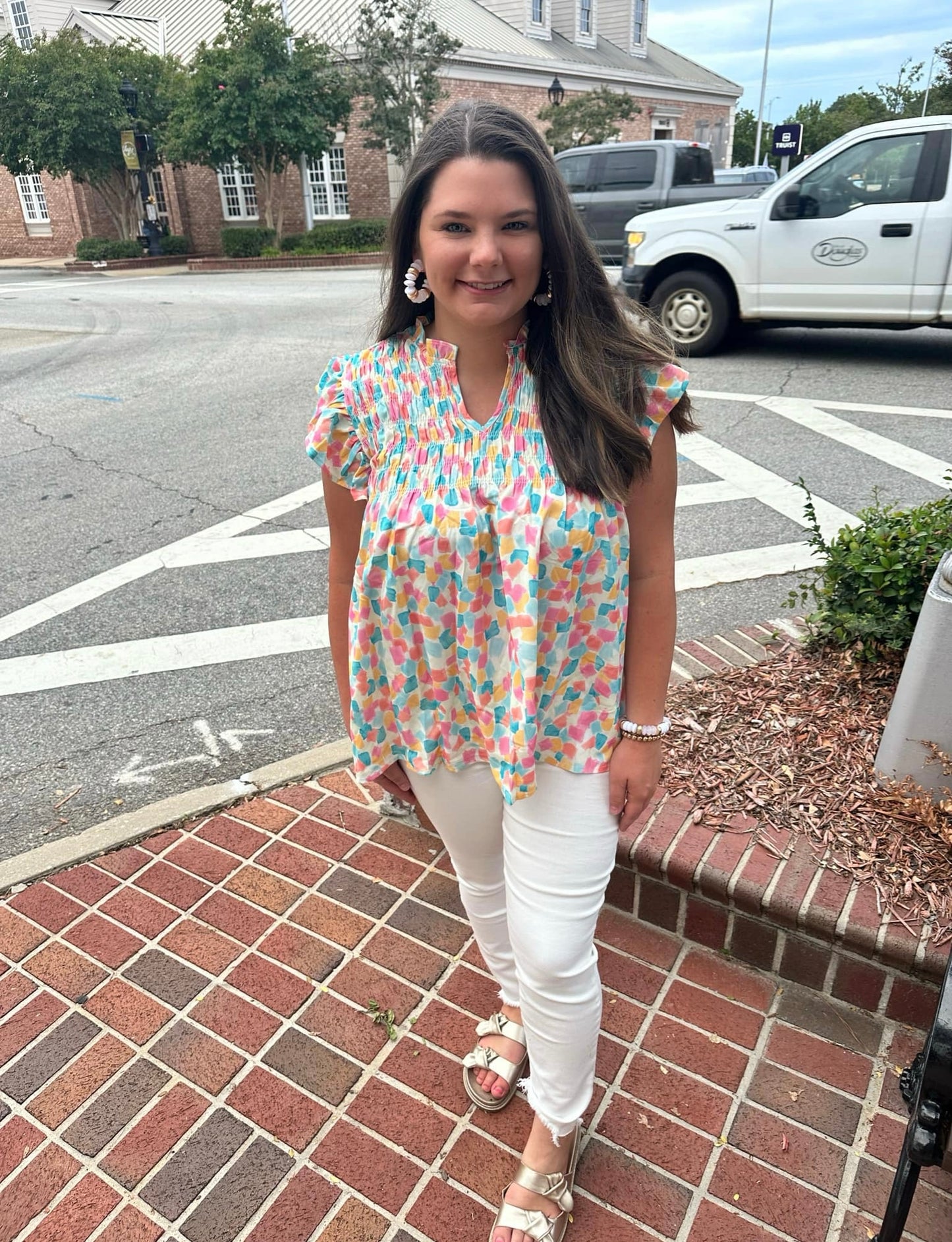 COLOR SPLASH RUFFLED BLOUSE