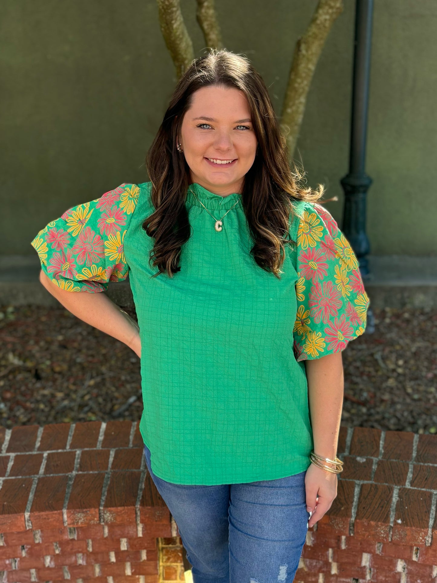 Green Puff Sleeve Top