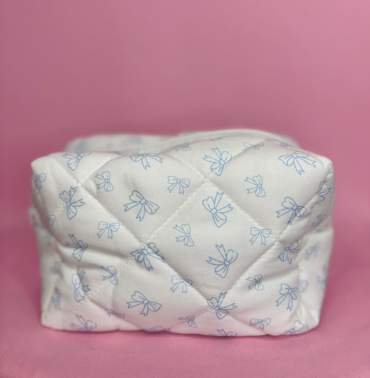 Quilted Cotton Bow Cosmetic Pouch Bag