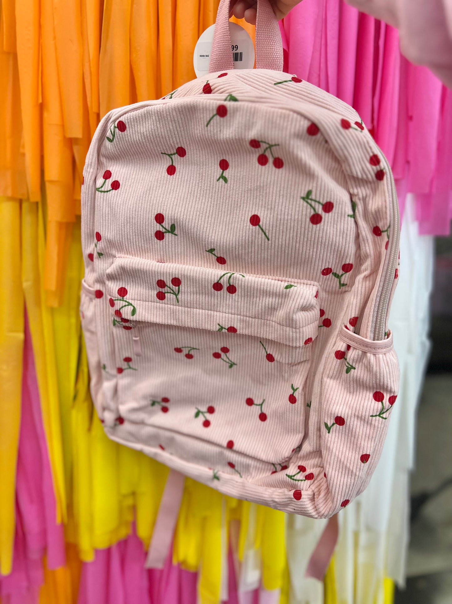 Pink Cherry Corduroy Backpack