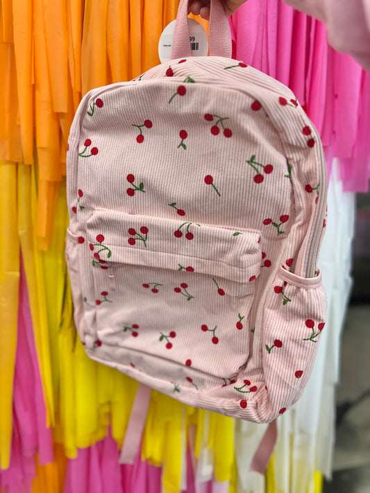 Pink Cherry Corduroy Backpack