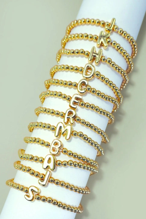 Gold Initial Monogram Bubble Stretch Bead Bracelet