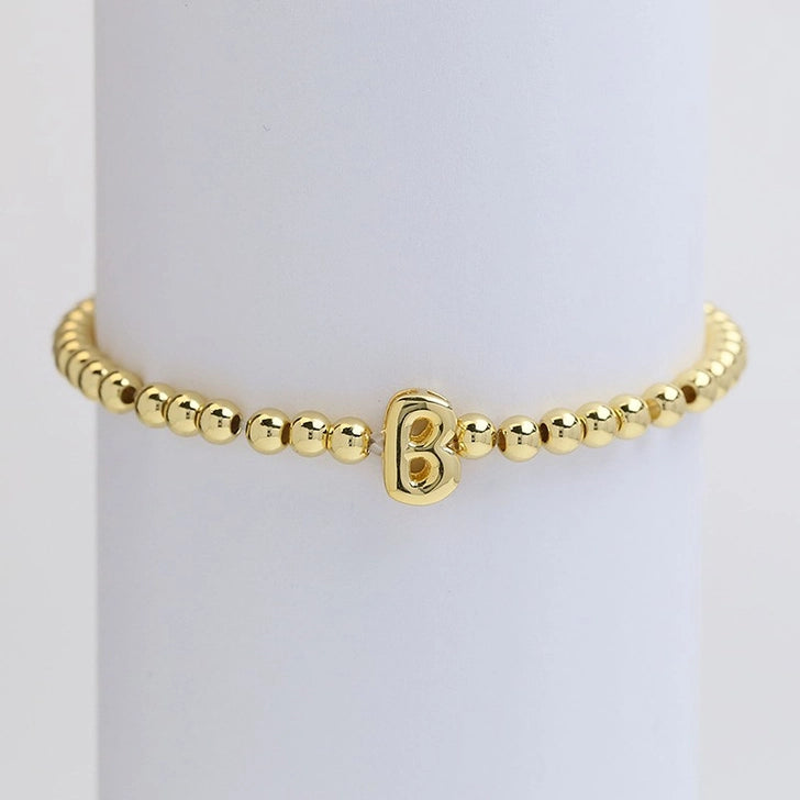 Gold Initial Monogram Bubble Stretch Bead Bracelet