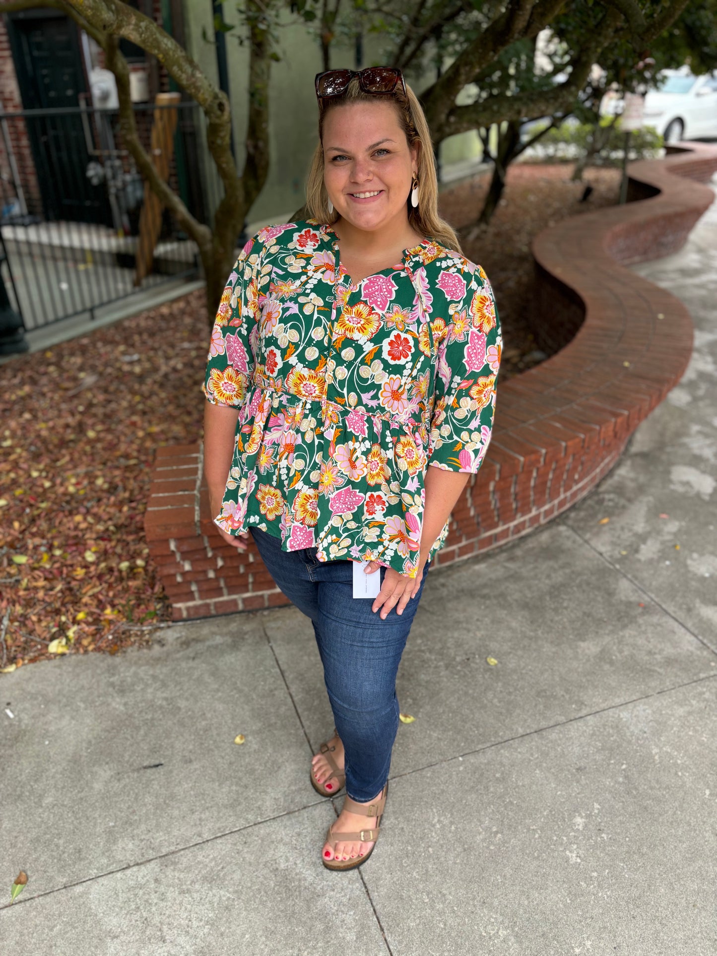 CURVY GREEN FLORAL BABYDOLL TOP