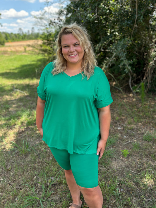 Curvy Kelly Green Biker Set