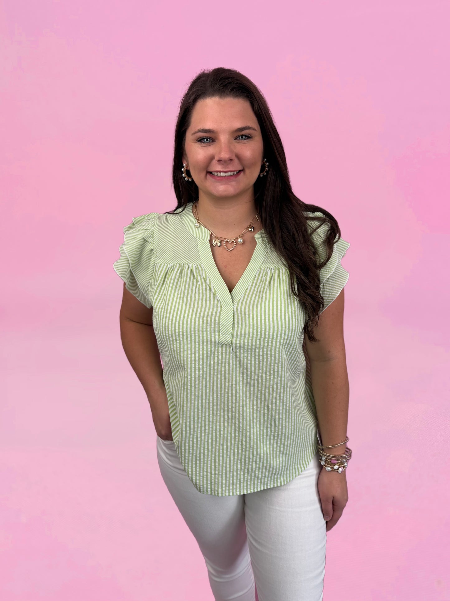 Light Green Striped Top