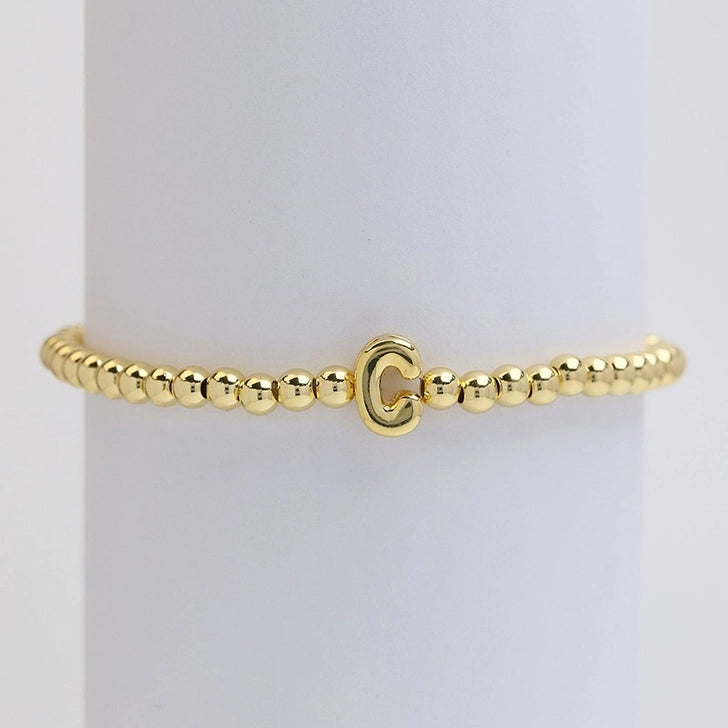 Gold Initial Monogram Bubble Stretch Bead Bracelet