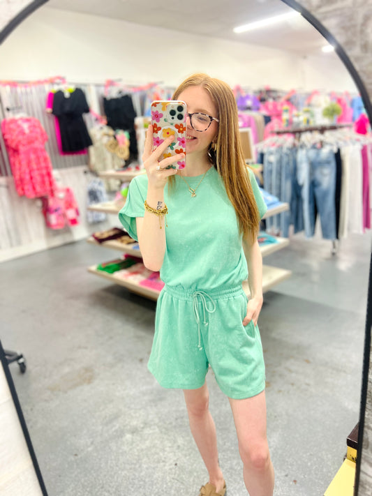 Sea Green Mineral Wash Romper