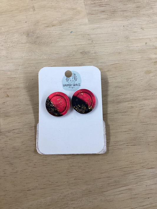 NEON CORAL FUSCHIA ROUND BUTTON EARRINGS