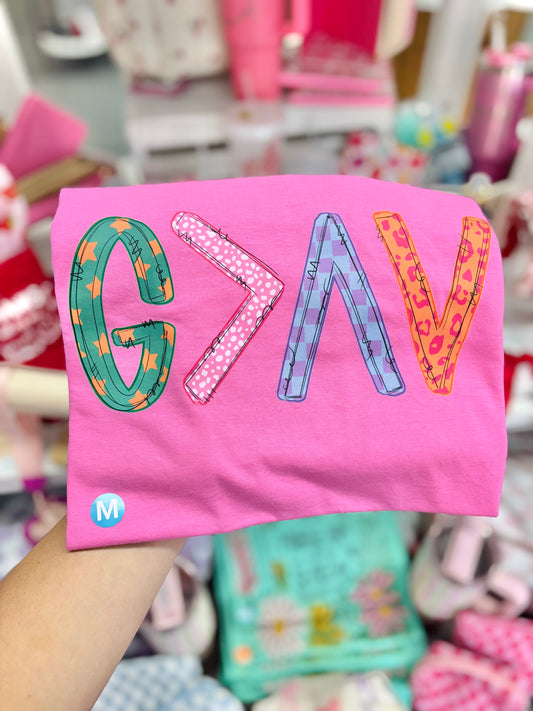 JTH Pink "God is Greater Than the Highs & Lows" symbol T-Shirt