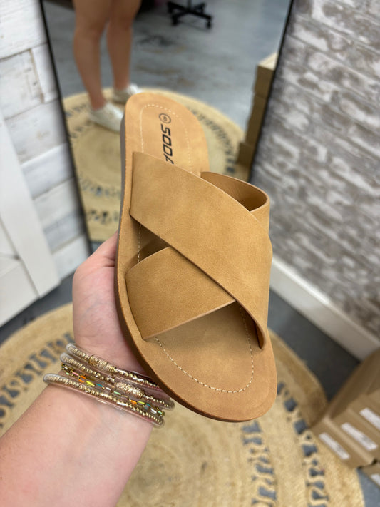 BROWN CRISS CROSS SANDALS