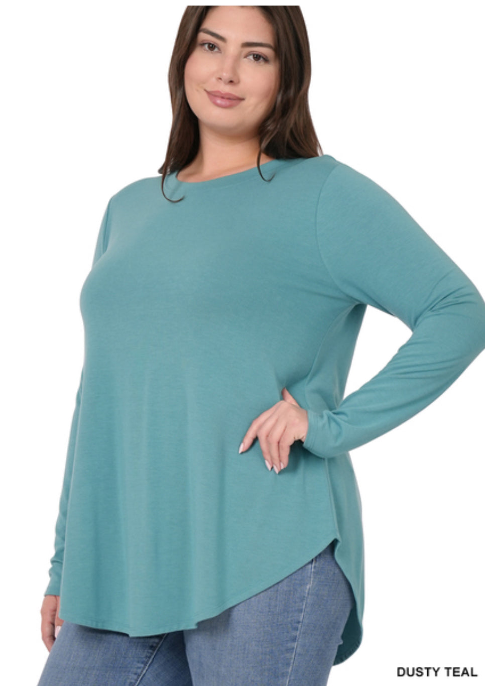 Curvy Round Neck Long Sleeve Top