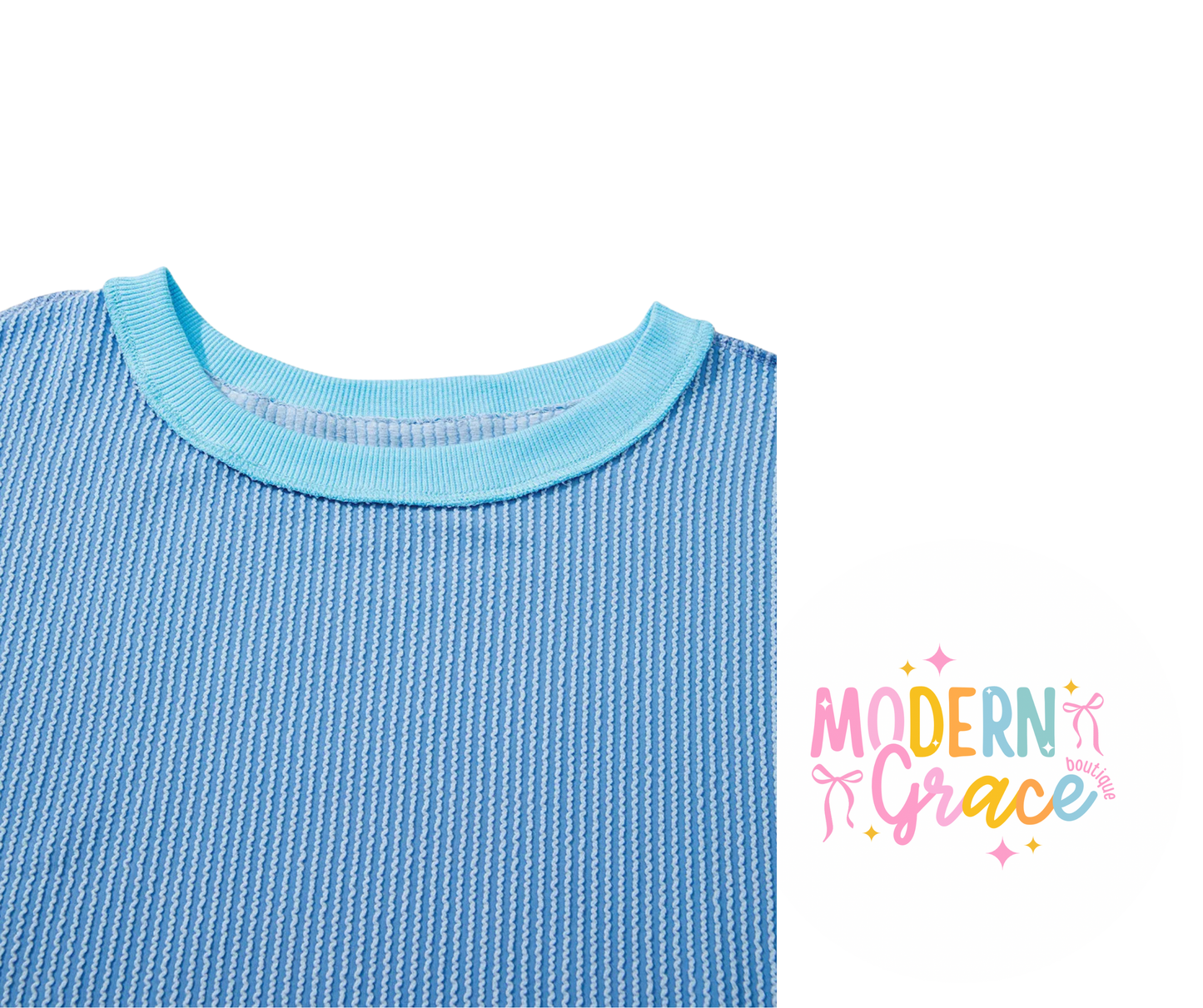 Sky Blue Twisted Rib Drop Shoulder Top