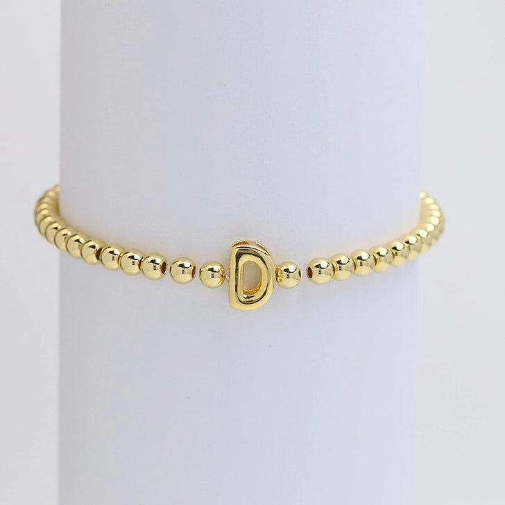 Gold Initial Monogram Bubble Stretch Bead Bracelet