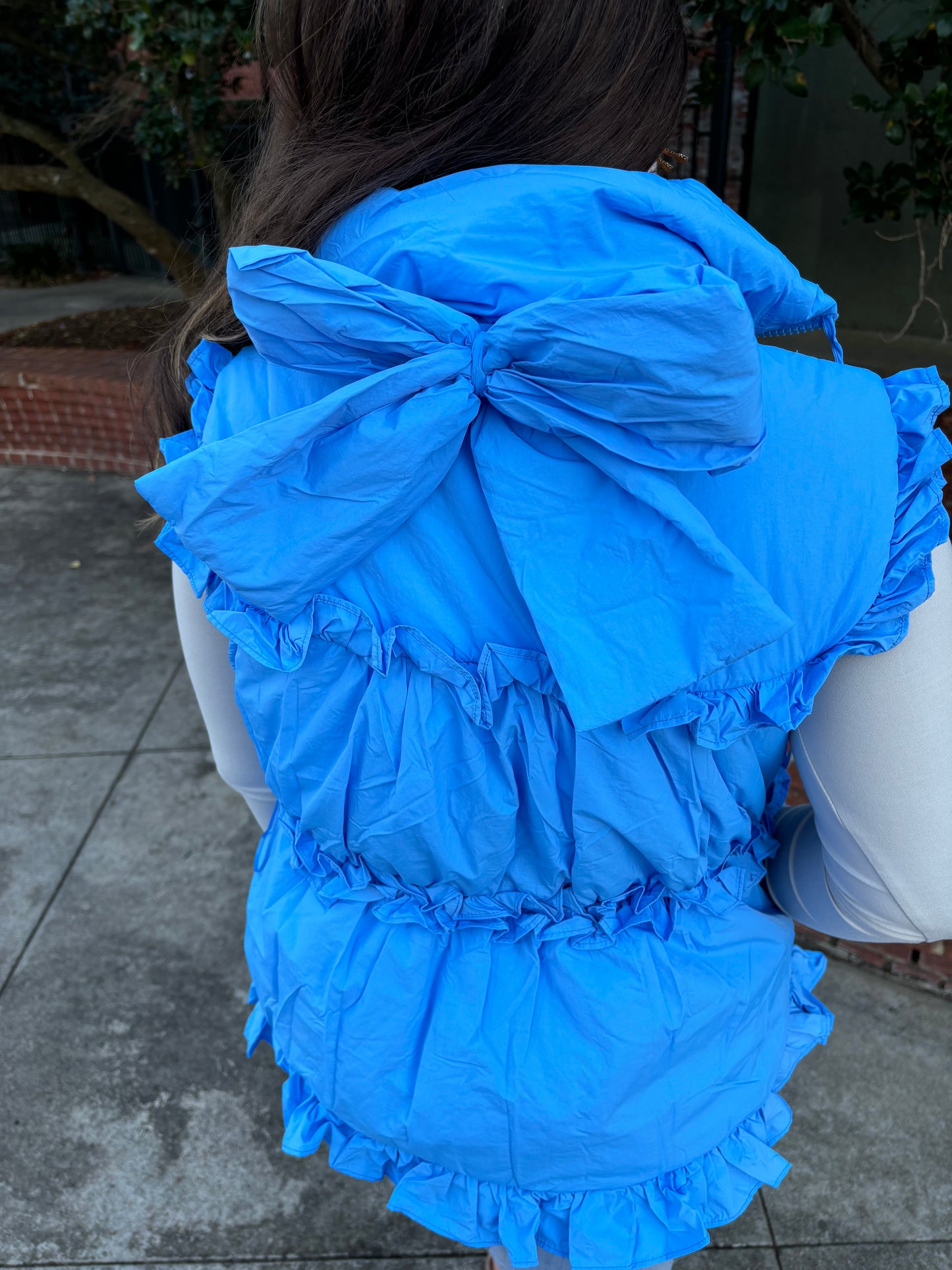 Blue Ruffle Vest with Bow on Back