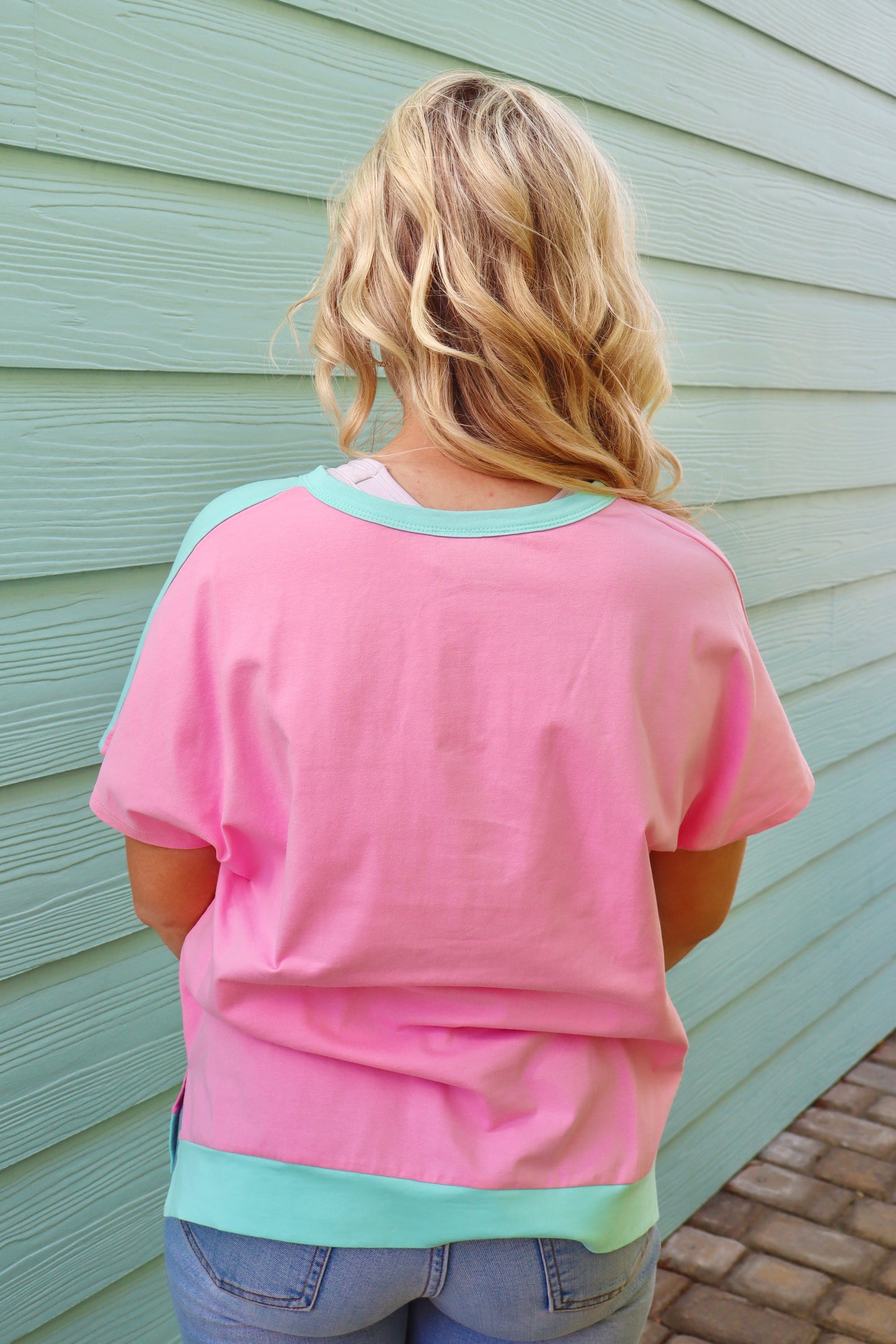 Mint Green Two Tone Half Buttons Collared T Shirt (Regular & Curvy)