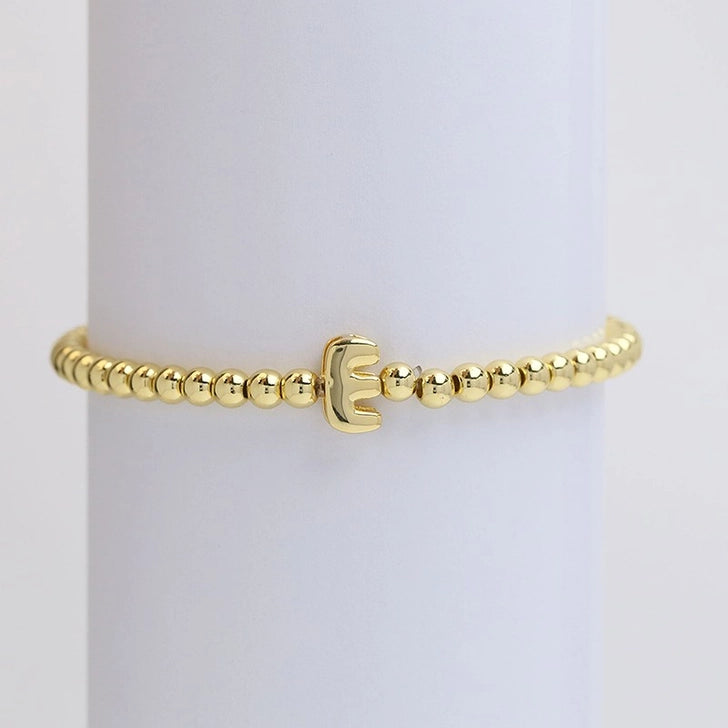Gold Initial Monogram Bubble Stretch Bead Bracelet