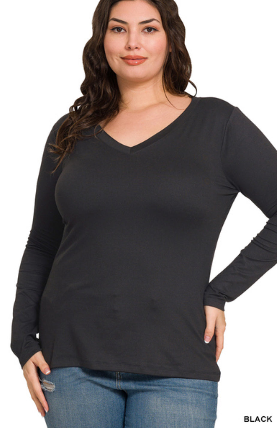 CURVY Long Sleeve V Neck Solid Top (RUNS SMALL! SIZE UP!)