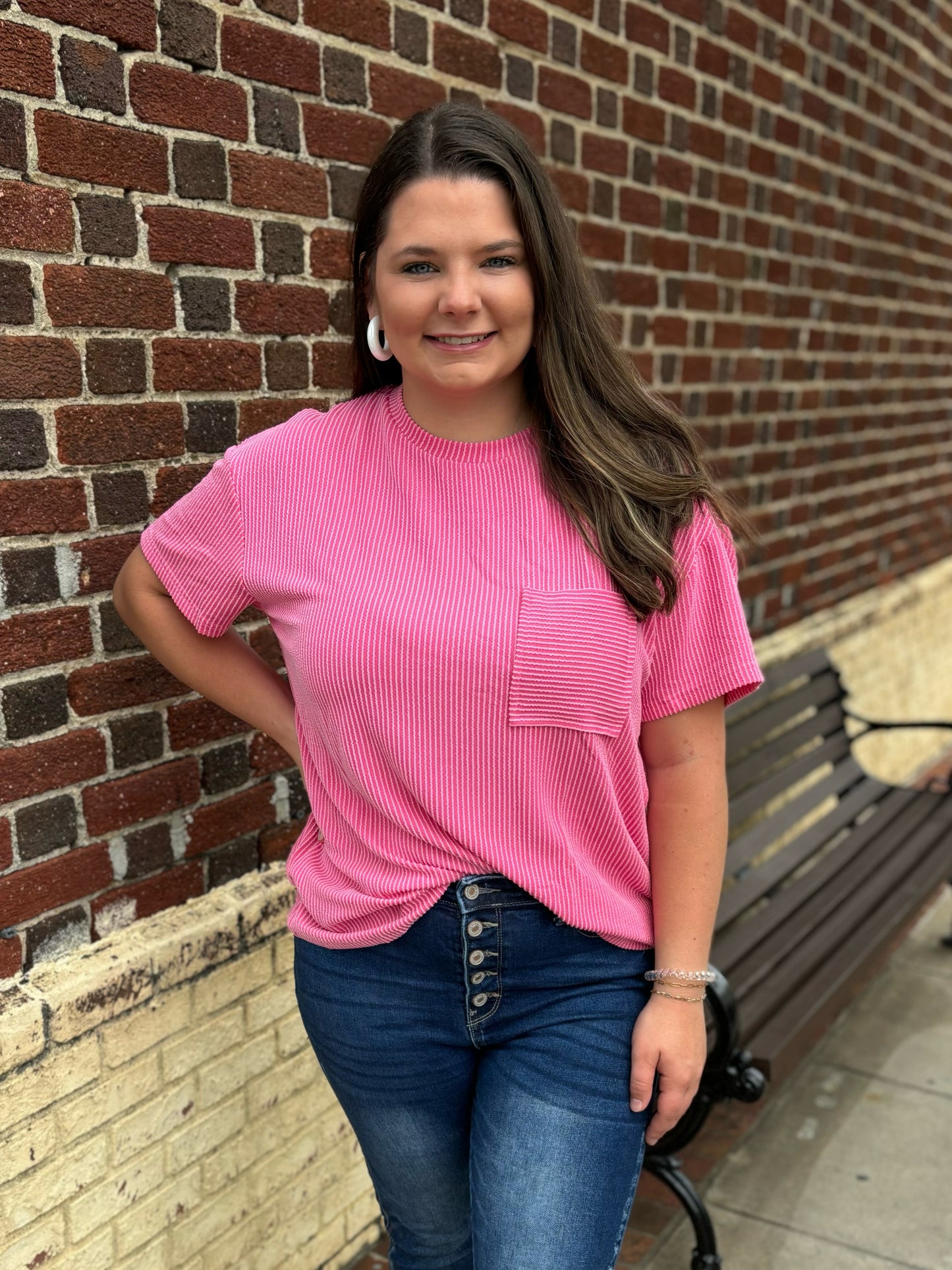 Pink Pocket Loose Fit T Shirt