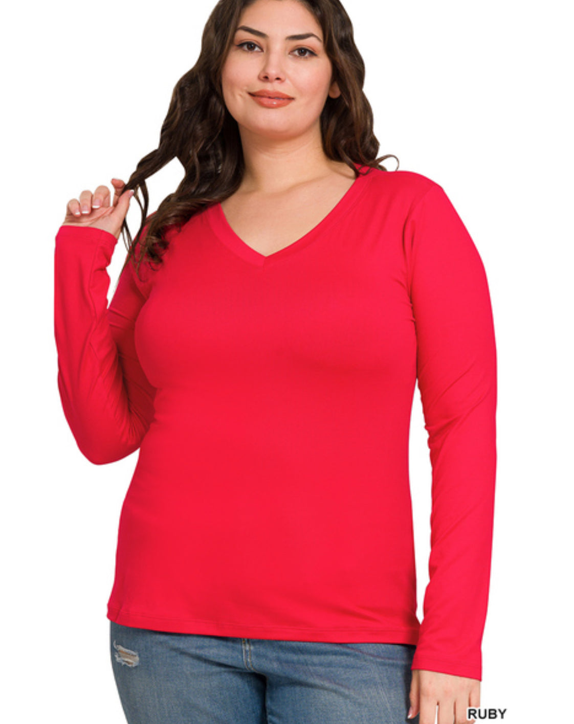 CURVY Long Sleeve V Neck Solid Top (RUNS SMALL! SIZE UP!)