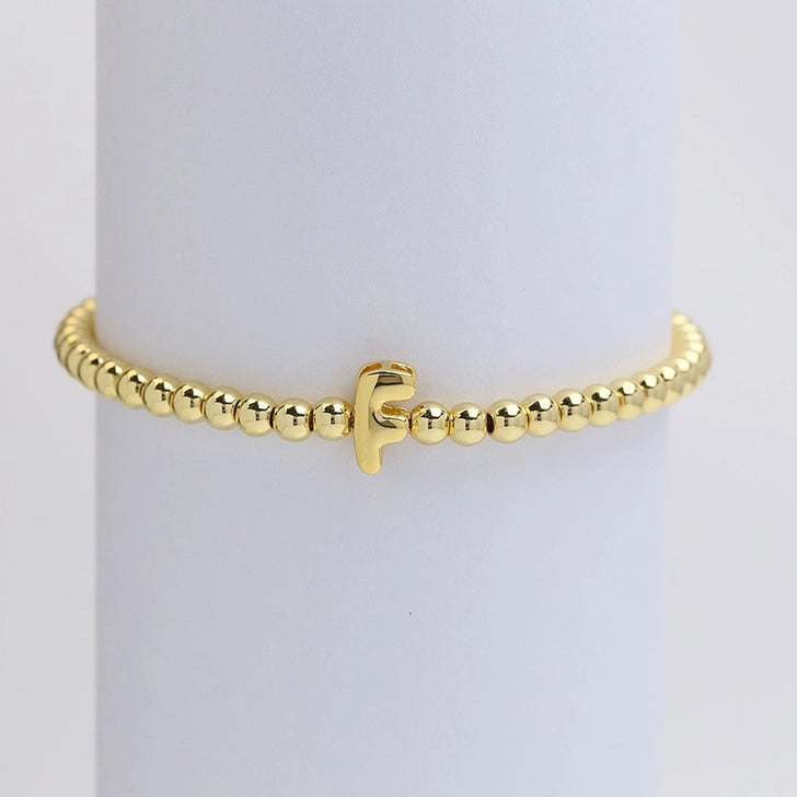Gold Initial Monogram Bubble Stretch Bead Bracelet
