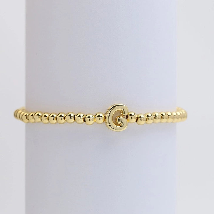 Gold Initial Monogram Bubble Stretch Bead Bracelet